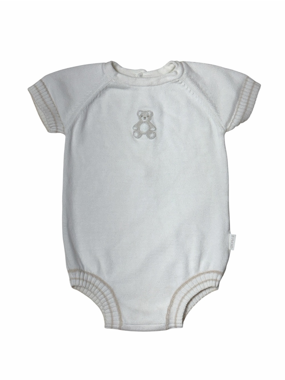 FAO Schwarz Ivory and Beige Knit Onesie Boys 12MO